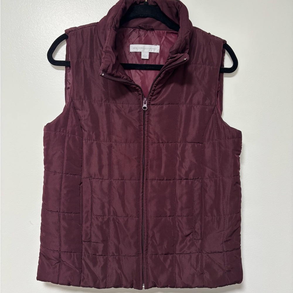 Anne Klein Quilted Wine Sleeveless Puffer Vest